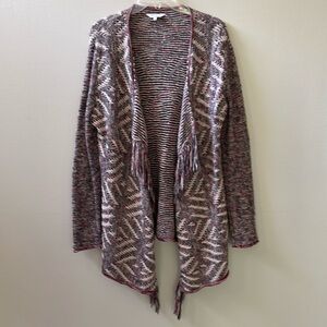Womens Open Cardigan w/Fringe Women’s Multicolor Sweater Sz L